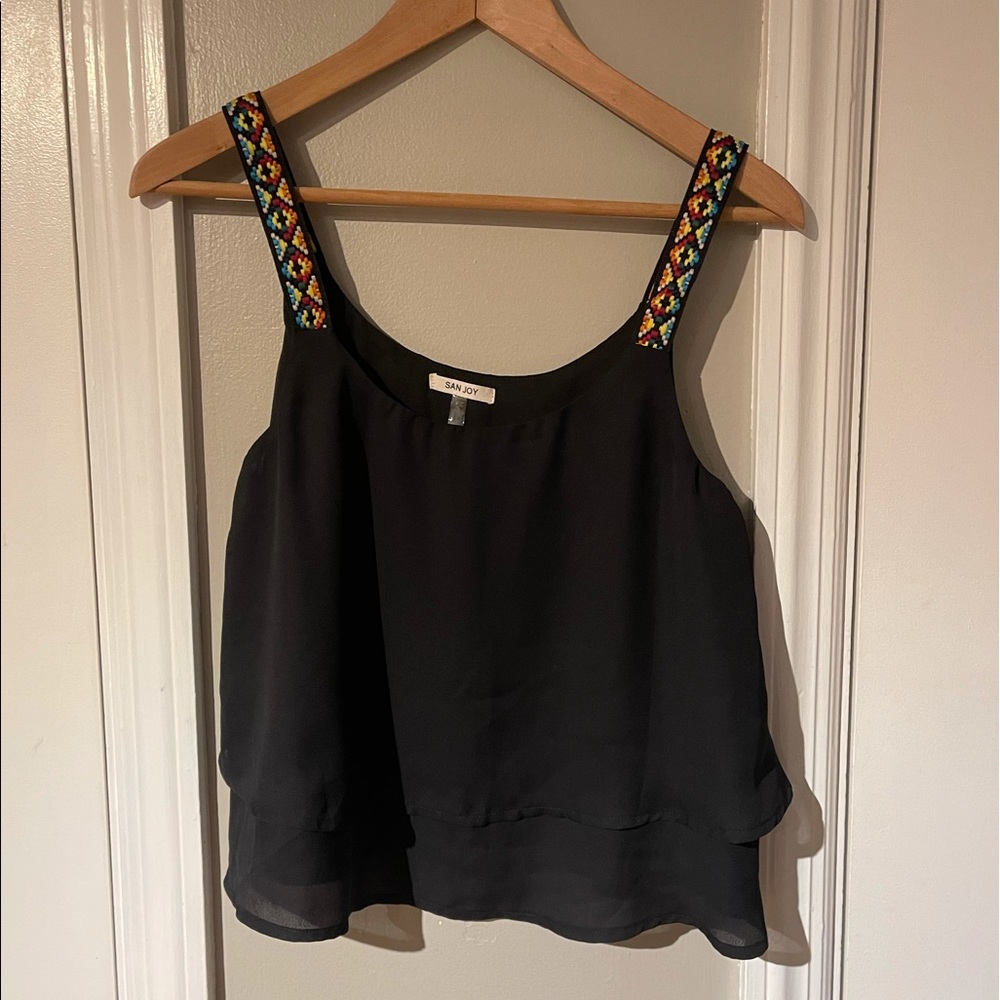 Aztec Strap Black Flowy Tank